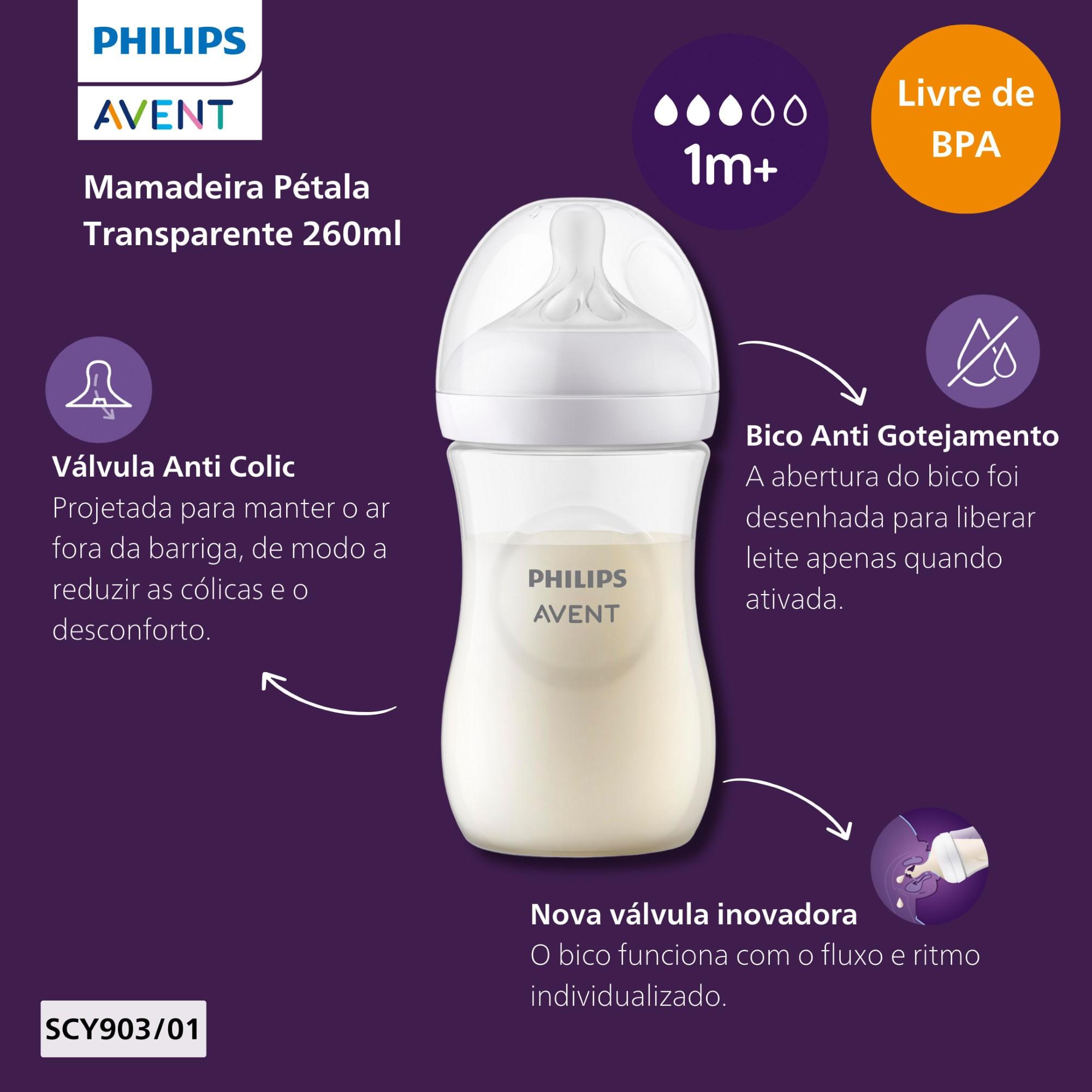 Mamadeira Philips Avent Pétala +1 mês Anticólica Fluxo Médio 260ml 1 Unidade — imagem 3 | Farmácia Resyla