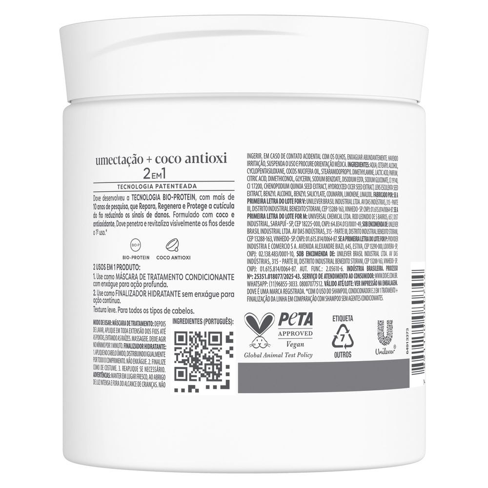 Máscara Capilar Dove 2 em 1 Umectação + Coco Antioxi 500g — imagem 3 | Farmácia Resyla