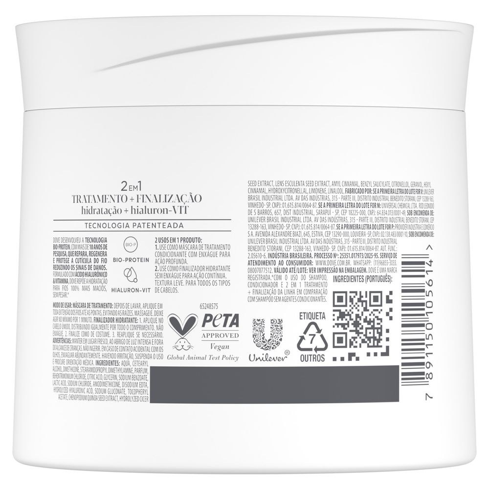 Máscara De Tratamento Capilar Dove Hidratação + Hialuron-Vit 320g — imagem 3 | Farmácia Resyla