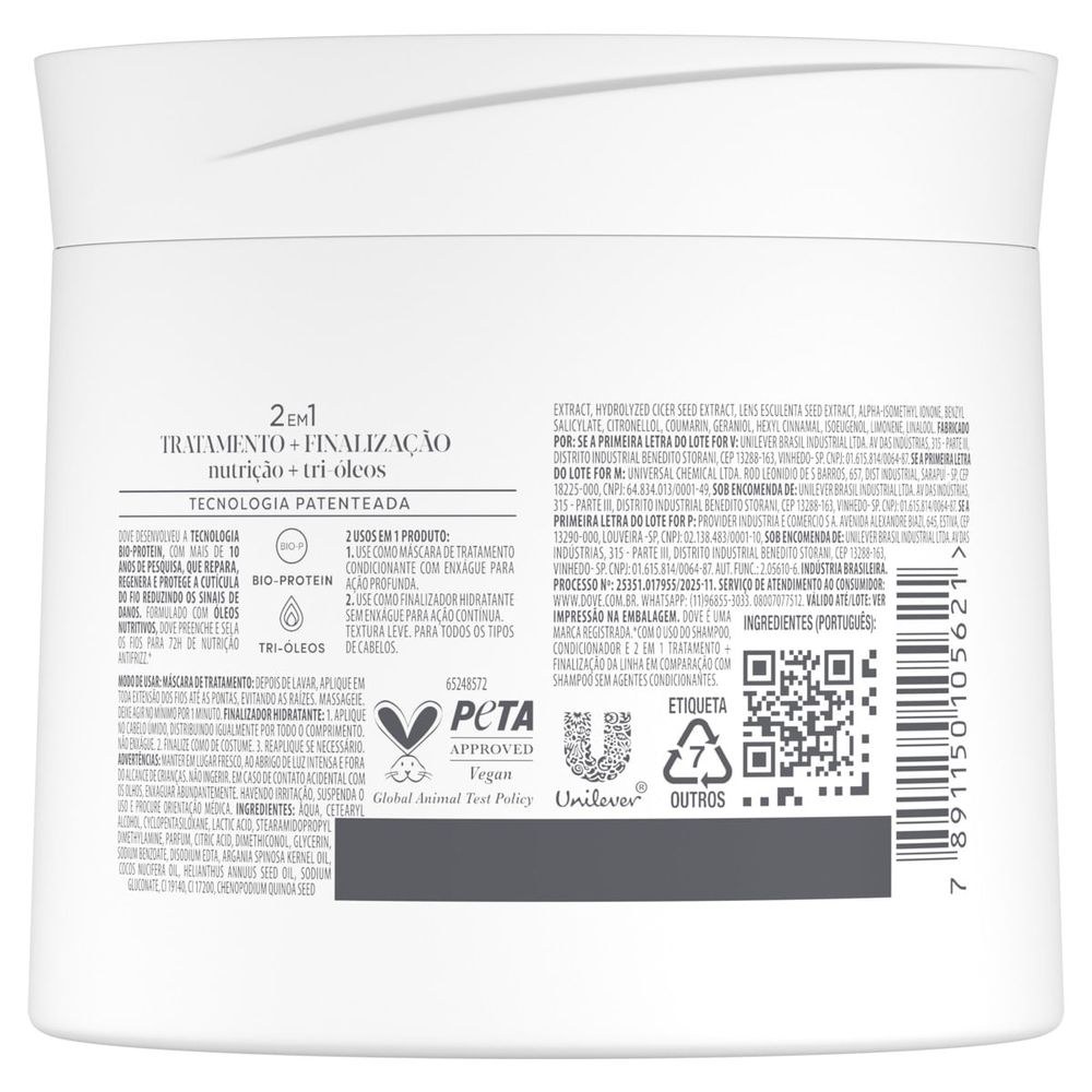 Máscara De Tratamento Capilar Dove Nutrição + Tri-Óleos 320g — imagem 3 | Farmácia Resyla