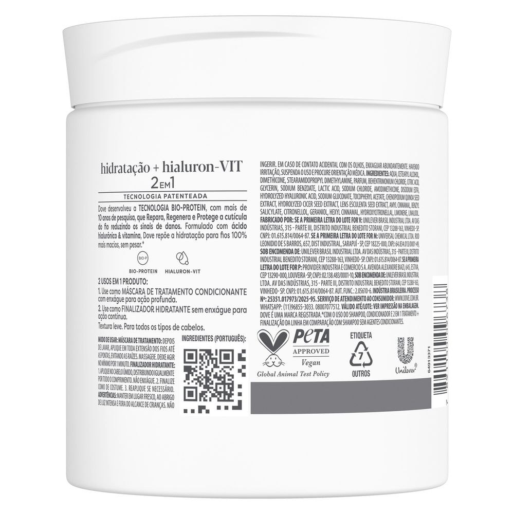 Máscara Dove 2 Em 1 Hidratação + Hialuron-Vit 500g — imagem 3 | Farmácia Resyla