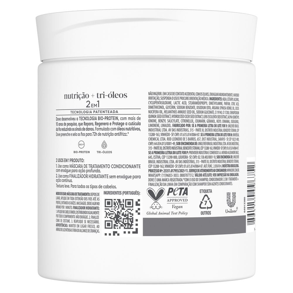 Máscara Dove 2 Em 1 Nutrição + Tri-Óleos 500g — imagem 3 | Farmácia Resyla