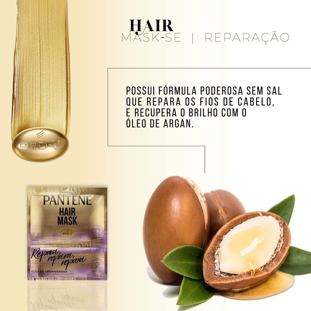 Máscara para cabelo Pantene Repara,fRepara, Repara Óleo de Argan 30 ml tratamento intensivo + touca — imagem 4 | Farmácia Resyla