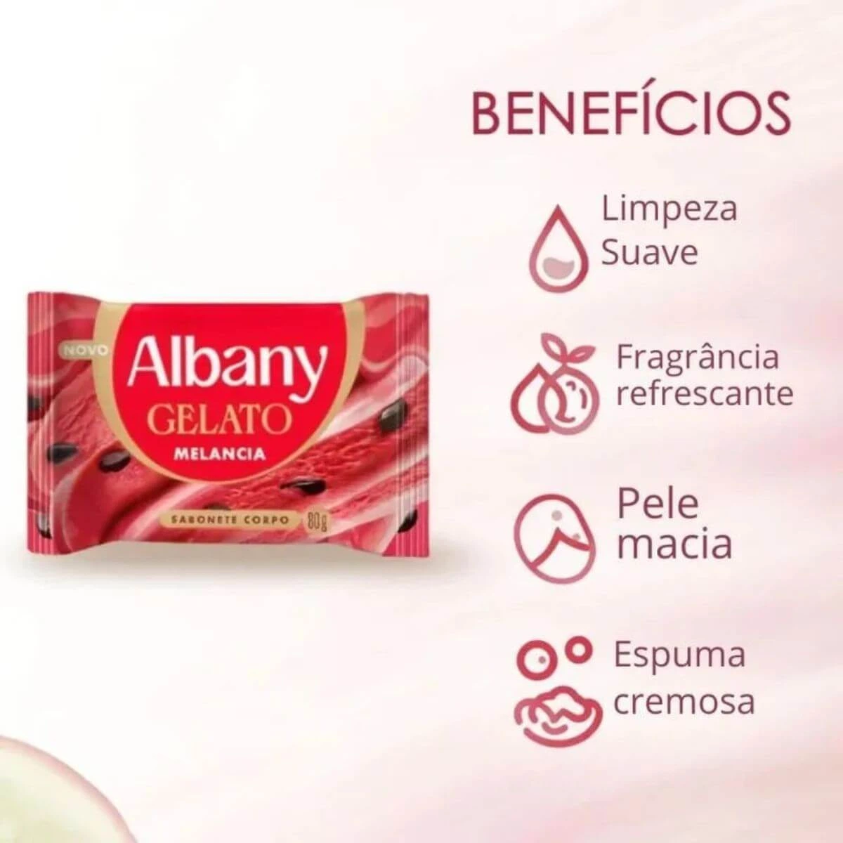 SABONETE BARRA ALBANY GELATO MELANCIA 80G — imagem 3 | Farmácia Resyla