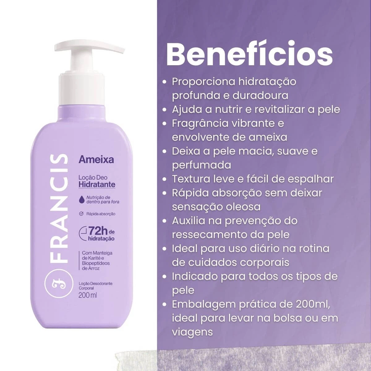 LOCAO HIDRATANTE CORPORAL FRANCIS AMEIXA 200ML — imagem 2 | Farmácia Resyla