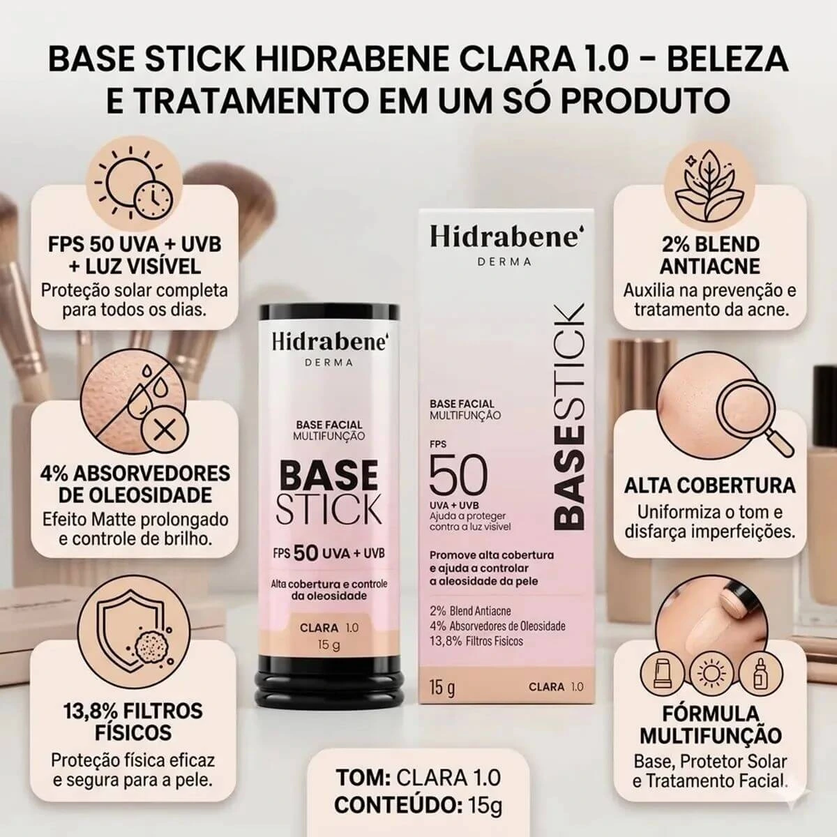 BASE STICK HIDRABENE FPS50 CLARA 1.0 15G — imagem 3 | Farmácia Resyla