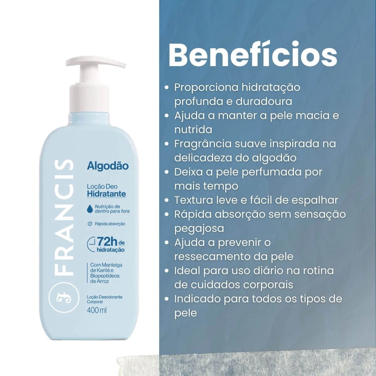 LOCAO HIDRATANTE CORPORAL FRANCIS ALGODAO 400ML — imagem 2 | Farmácia Resyla