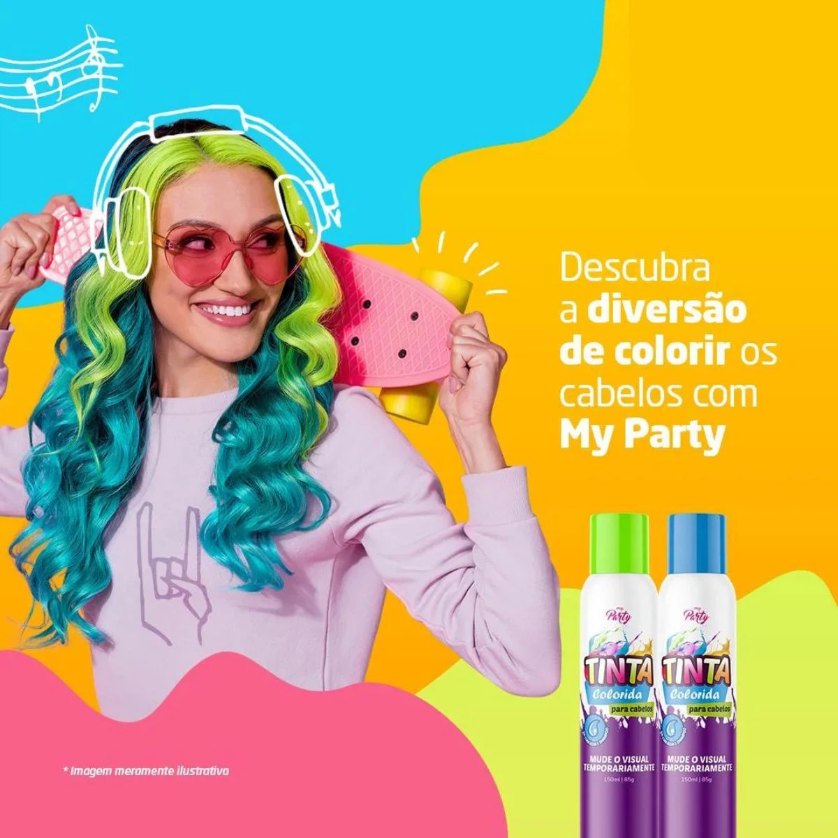 TINTA SPRAY PARA CABELO TEMPORÁRIA MY PARTY COR AZUL 150ML — imagem 2 | Farmácia Resyla