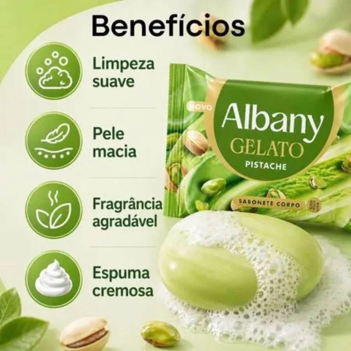 SABONETE EM BARRA ALBANY GELATO PISTACHE 80G — imagem 2 | Farmácia Resyla