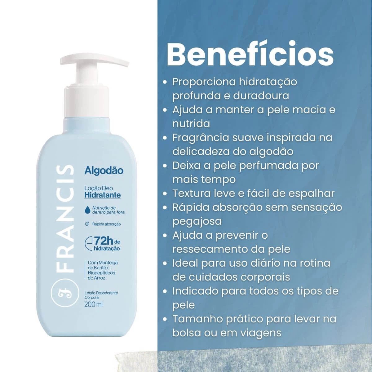 LOCAO HIDRATANTE CORPORAL FRANCIS ALGODAO 200ML — imagem 2 | Farmácia Resyla