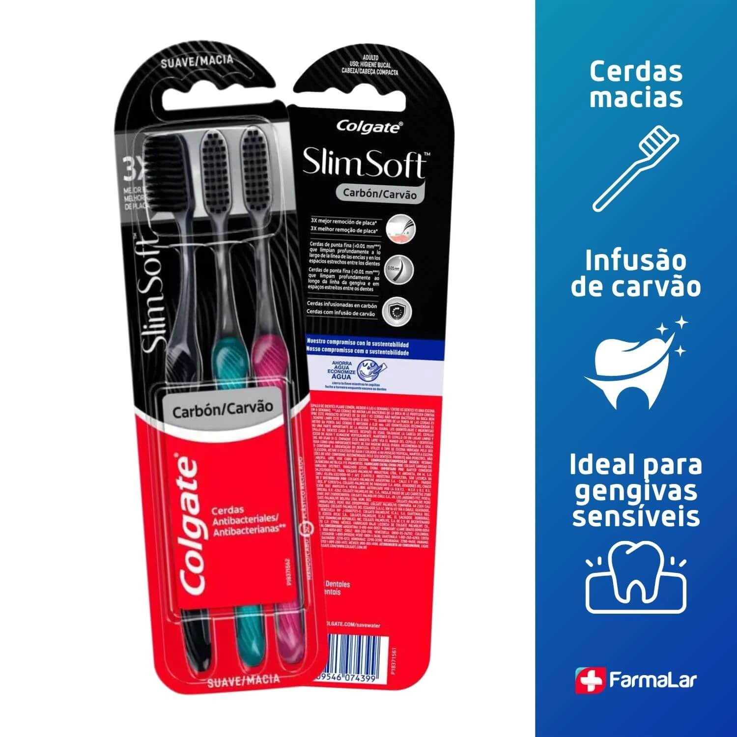 ESCOVA DE DENTE COLGATE SLIMSOFT BLACK 3UN — imagem 2 | Farmácia Resyla