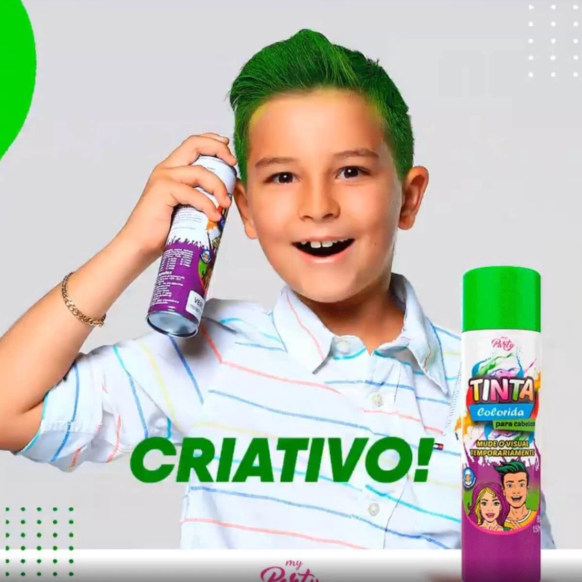 TINTA SPRAY PARA CABELO TEMPORÁRIA MY PARTY COR VERDE BRASIL 150ML — imagem 2 | Farmácia Resyla