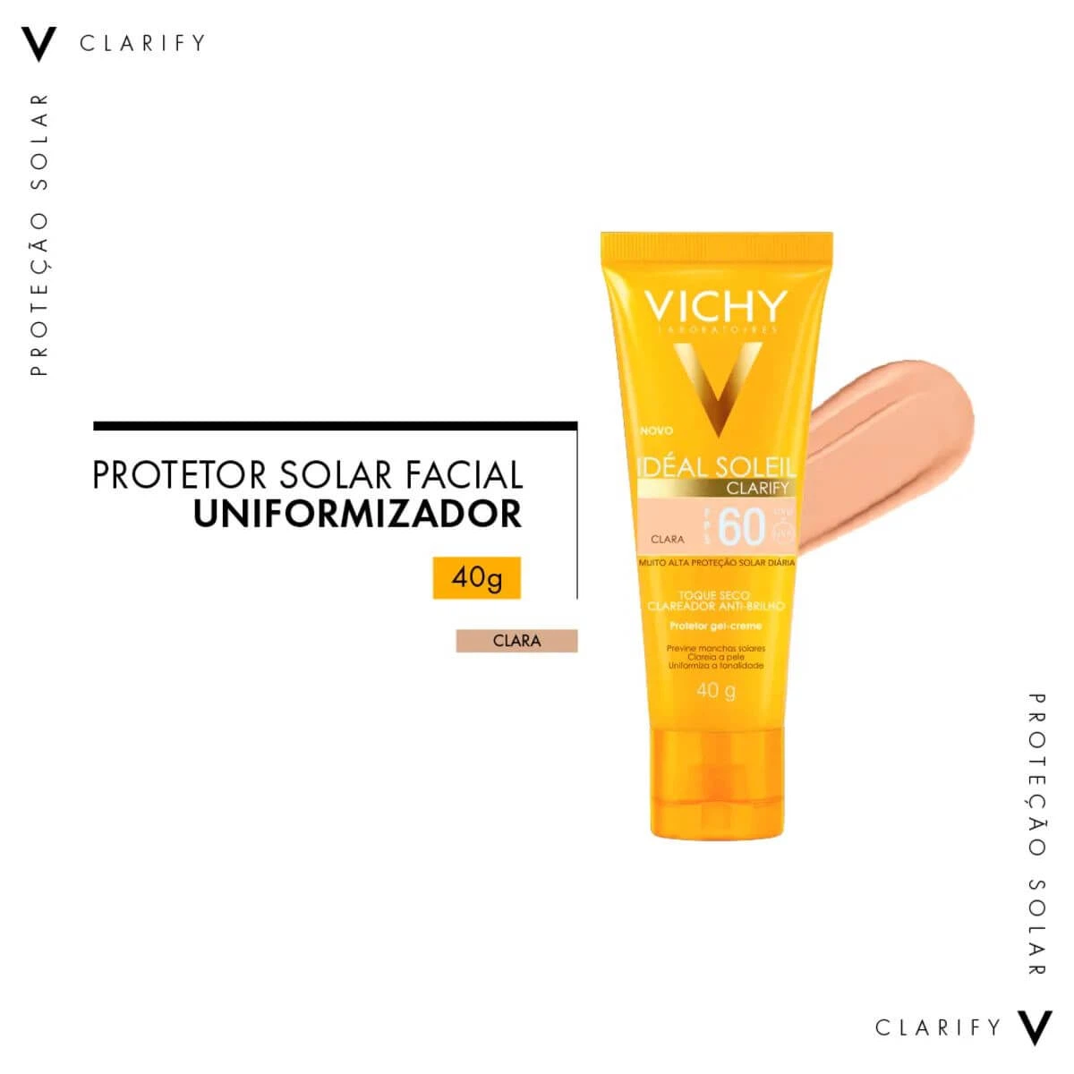 PROTETOR FACIAL VICHY IDEAL SOLEIL FPS60 CLARIFY CLARA 40G — imagem 3 | Farmácia Resyla
