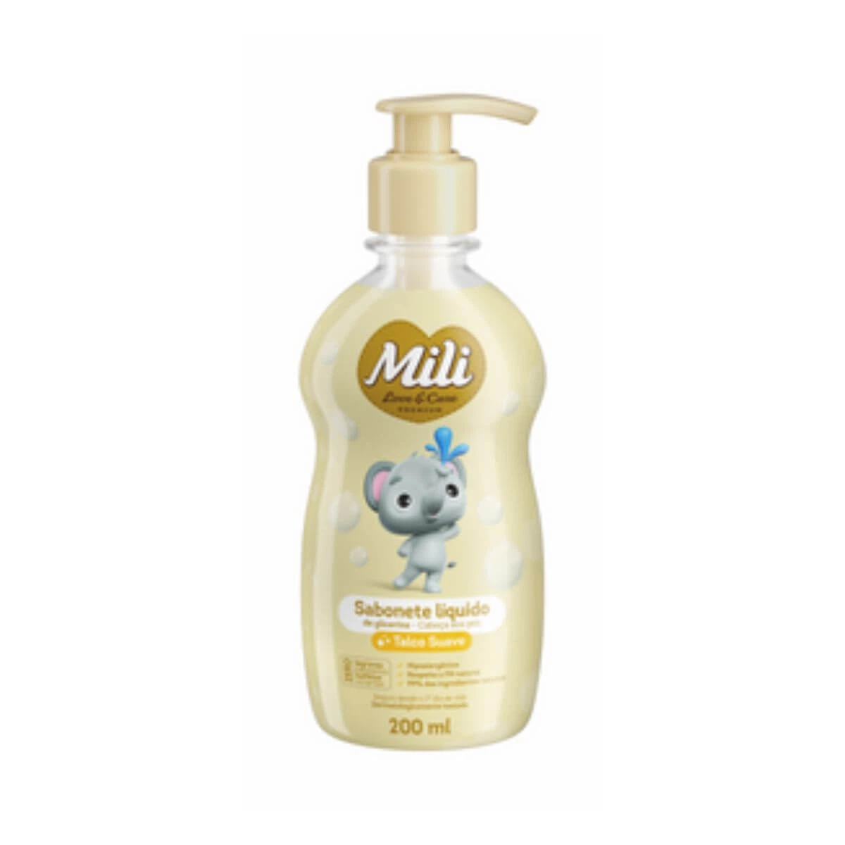 SABONETE LÍQUIDO MILI LOVECARE TALCO SUAVE 200ML — Mili | Farmácia Resyla