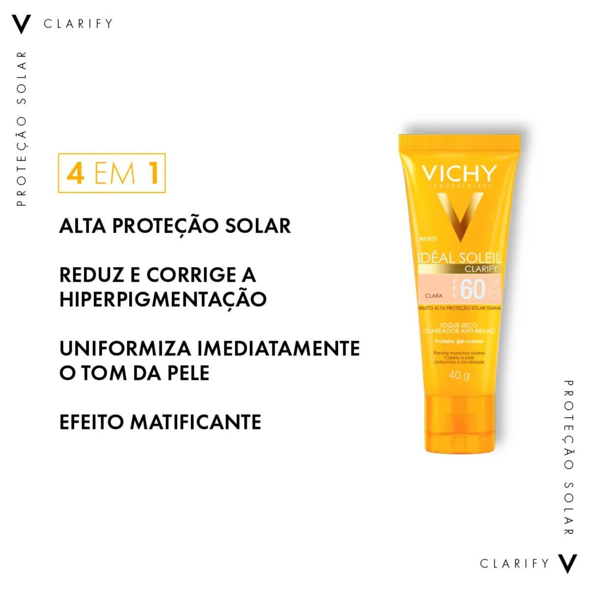 PROTETOR FACIAL VICHY IDEAL SOLEIL FPS60 CLARIFY CLARA 40G — imagem 5 | Farmácia Resyla