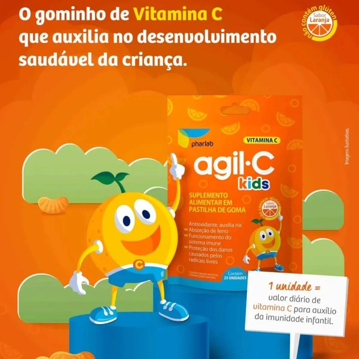 VITAMINA C AGIL-C KIDS LARANJA 25 GOMAS - PHARLAB — imagem 2 | Farmácia Resyla