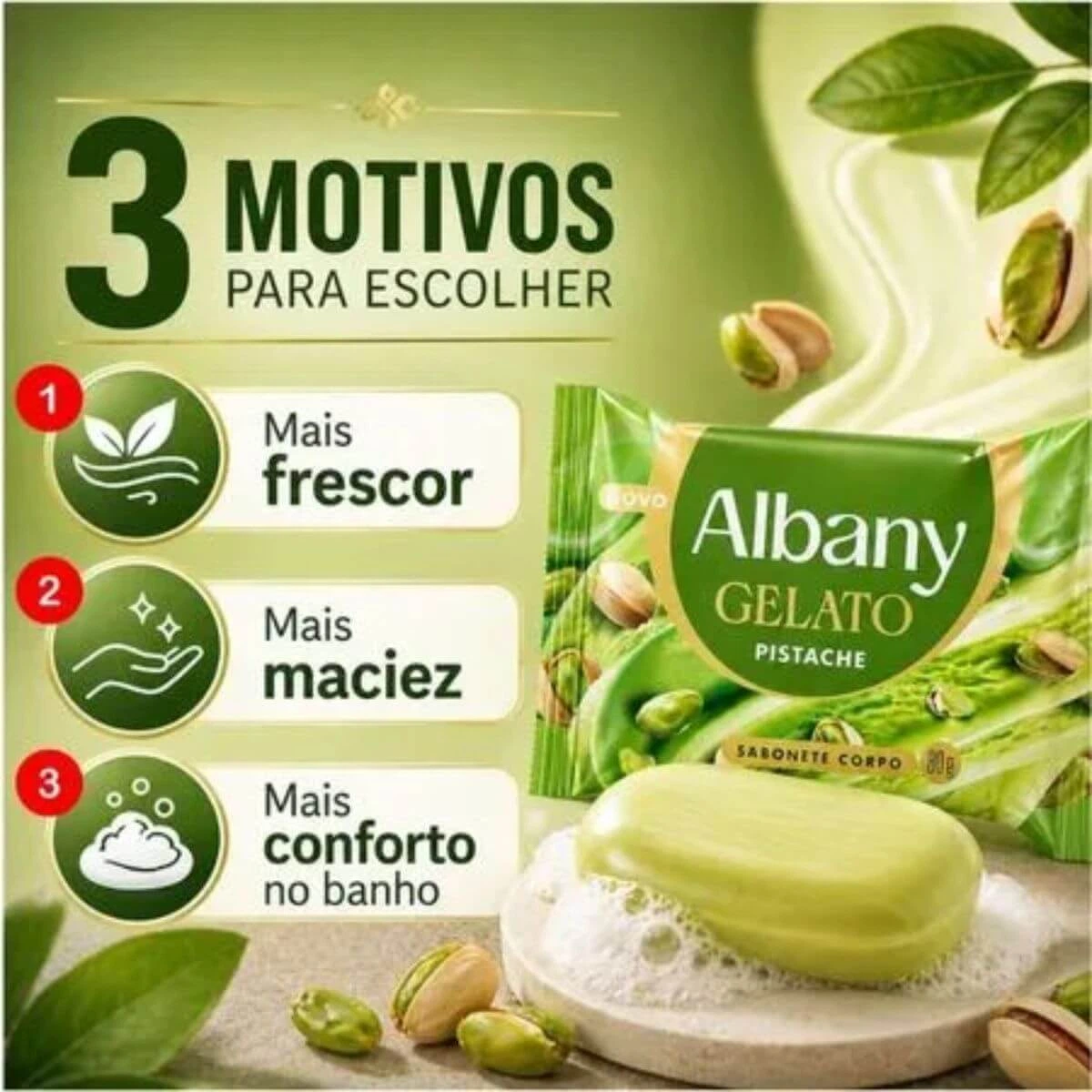 SABONETE EM BARRA ALBANY GELATO PISTACHE 80G — imagem 3 | Farmácia Resyla