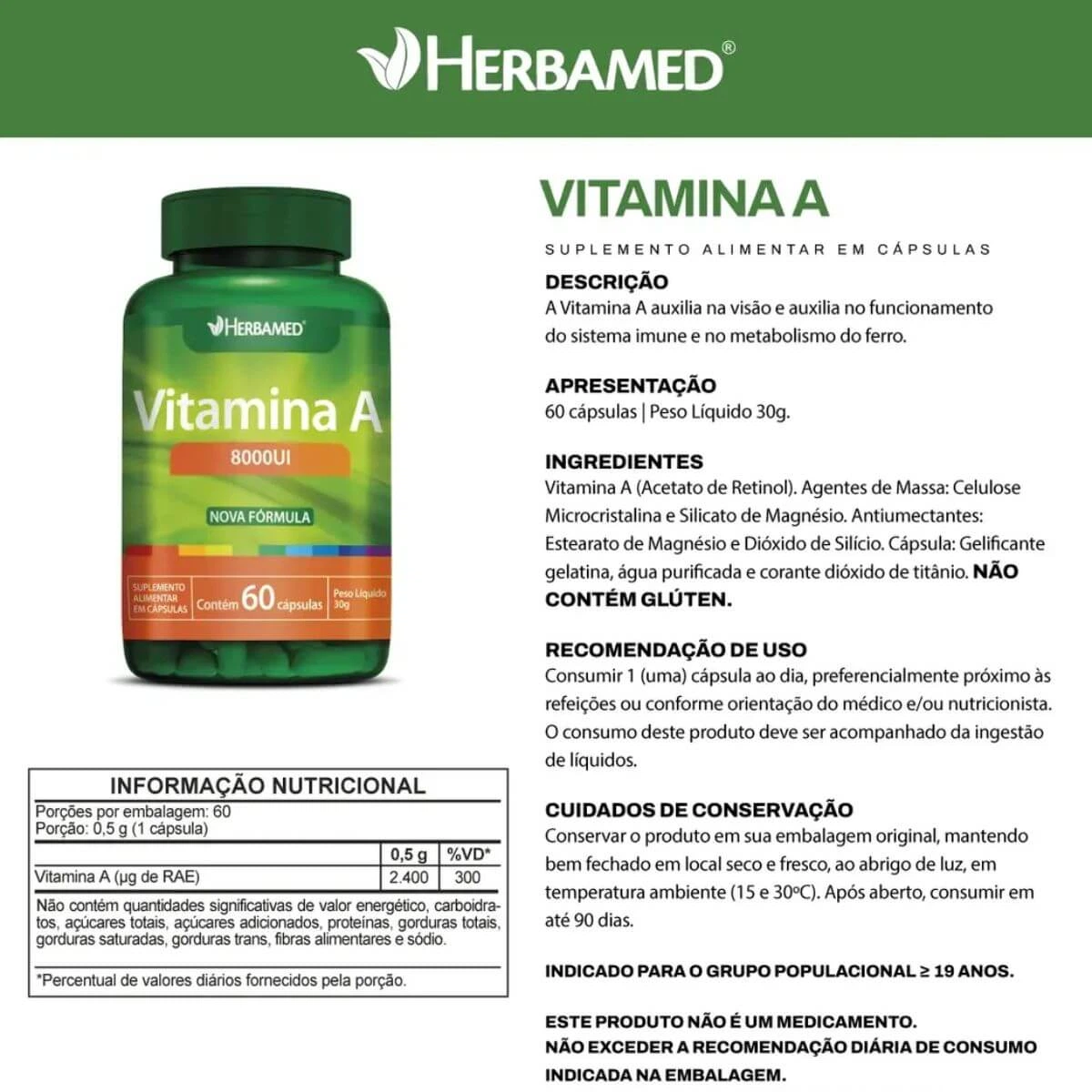 VITAMINA A 8000UI 60CAPS - HERBAMED — imagem 3 | Farmácia Resyla