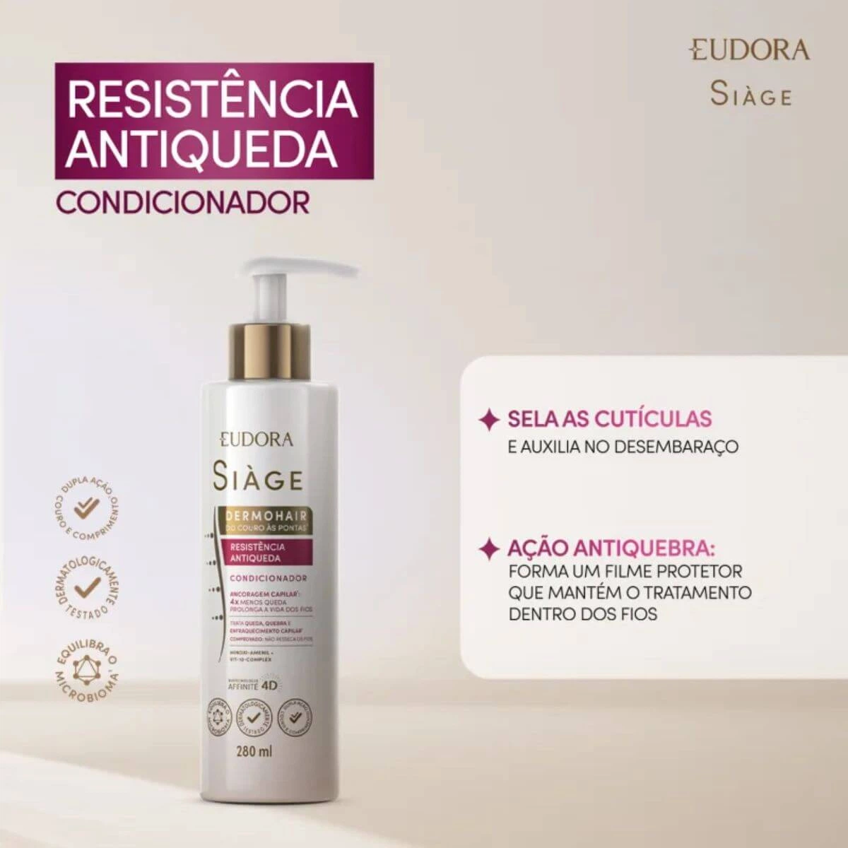 CONDICIONADOR RESISTÊNCIA ANTIQUEDA EUDORA SIÀGE DERMO HAIR 280ML — imagem 2 | Farmácia Resyla