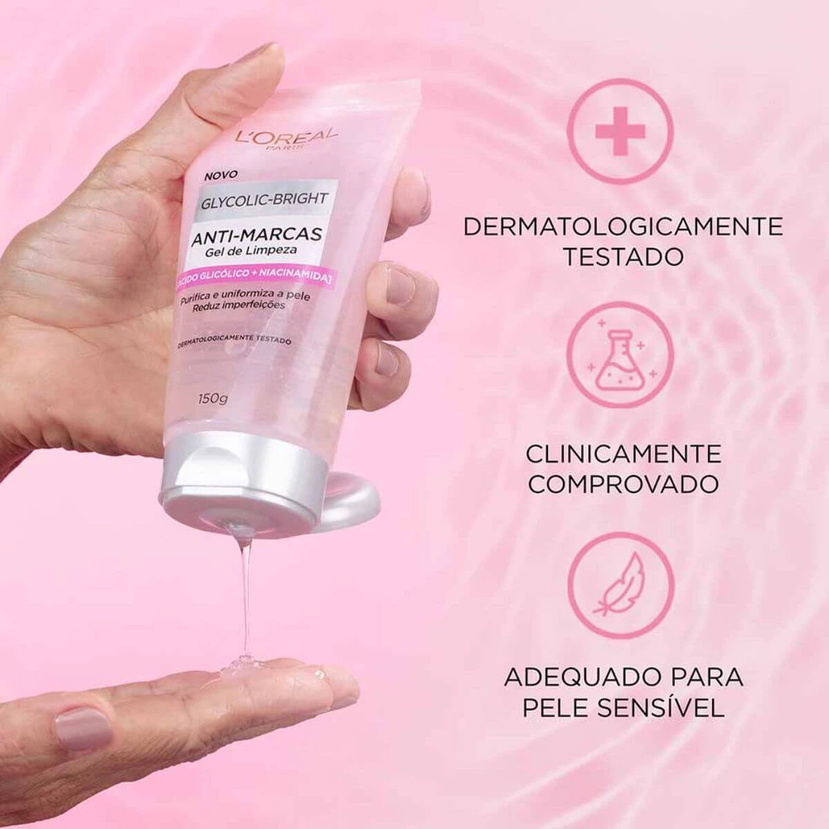 GEL DE LIMPEZA FACIAL L'OÉAL GLYCOLIC-BRIGHT ANTI-MARCAS 150G — imagem 4 | Farmácia Resyla