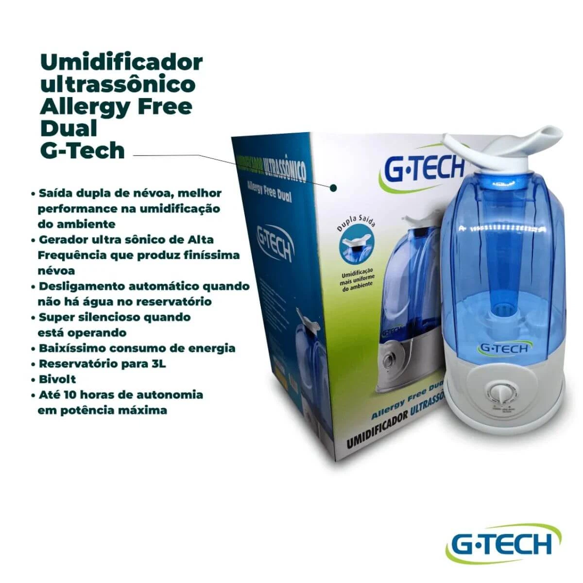 UMIDIFICADOR DE AR ULTRASSÔNICO G-TECH ALLERGY FREE DUAL 3L — imagem 2 | Farmácia Resyla