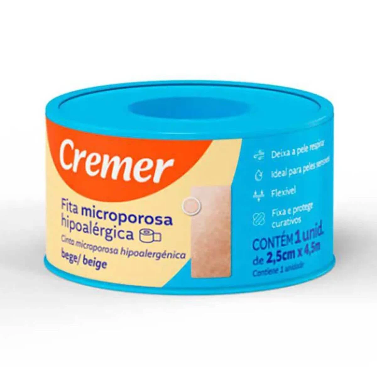 FITA MICROPOROSA BEGE 2,5CMX4,5M - CREMER — Cremer | Farmácia Resyla