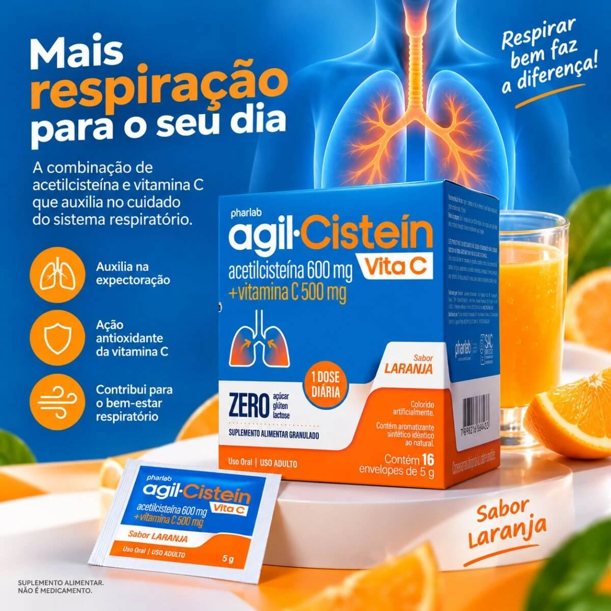 AGIL-CISTEIN + VITAMINA C 600MG 16 ENV - PHARLAB — imagem 2 | Farmácia Resyla