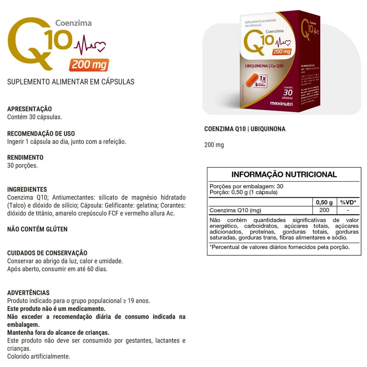 Q-10 GOLD 200MG 30CAPS - MAXINUTRI — imagem 2 | Farmácia Resyla