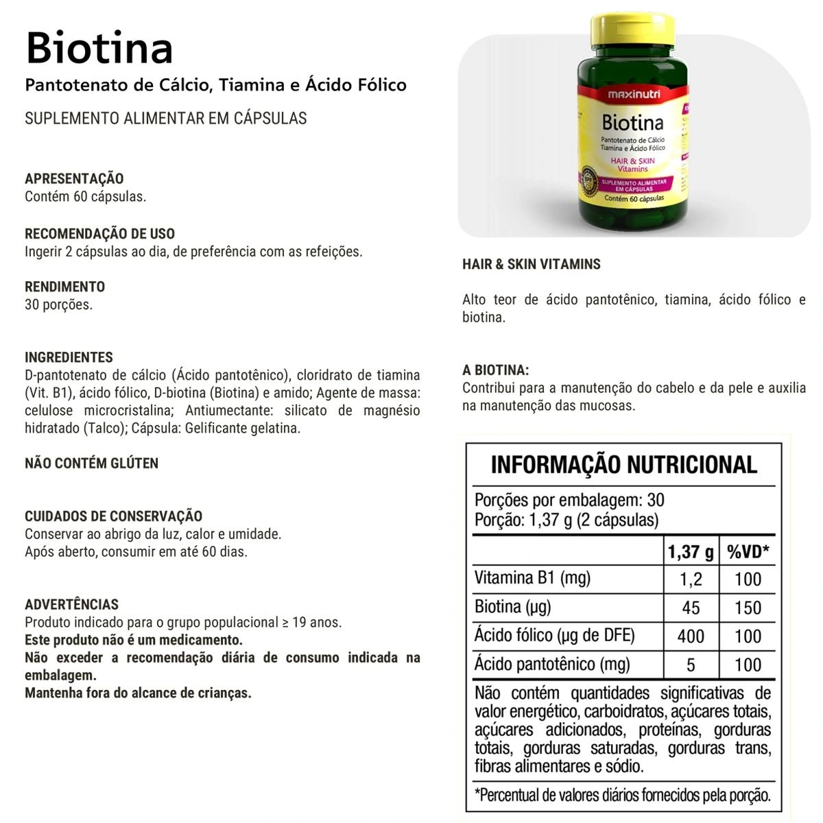 BIOTINA 60CAPS - MAXINUTRI — imagem 2 | Farmácia Resyla