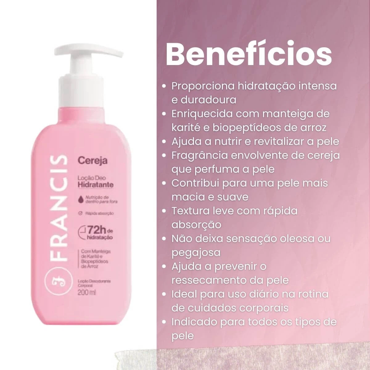 LOCAO HIDRATANTE CORPORAL FRANCIS CEREJA 200ML — imagem 2 | Farmácia Resyla