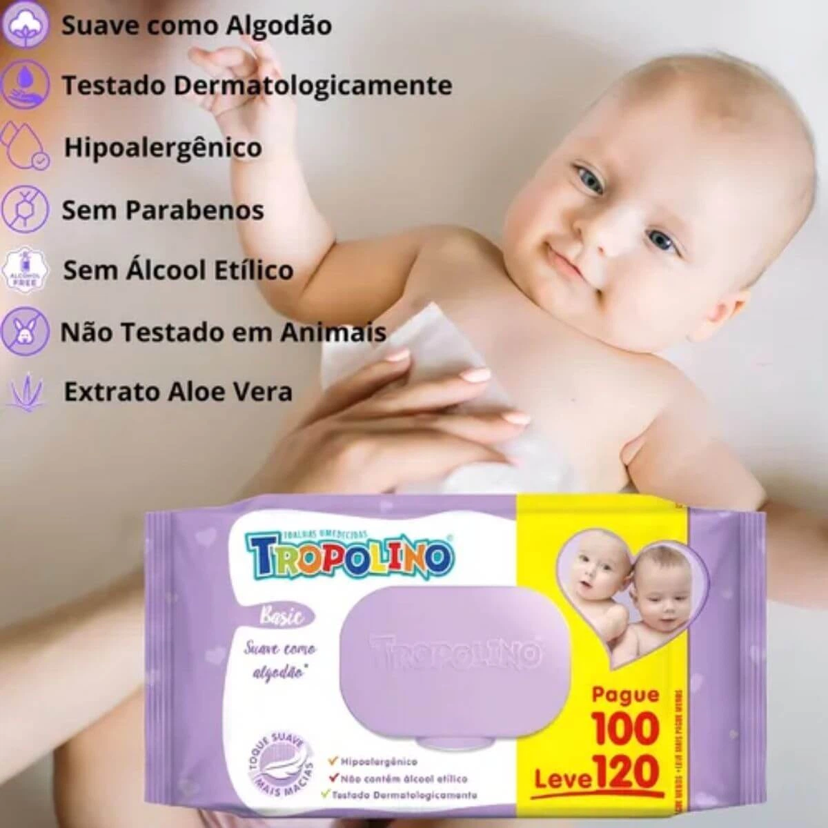 KIT 3% OFF EM 6 UNIDADES DO LENÇO UMEDECIDO TROPOLINO LV 120 PG 100 — imagem 2 | Farmácia Resyla