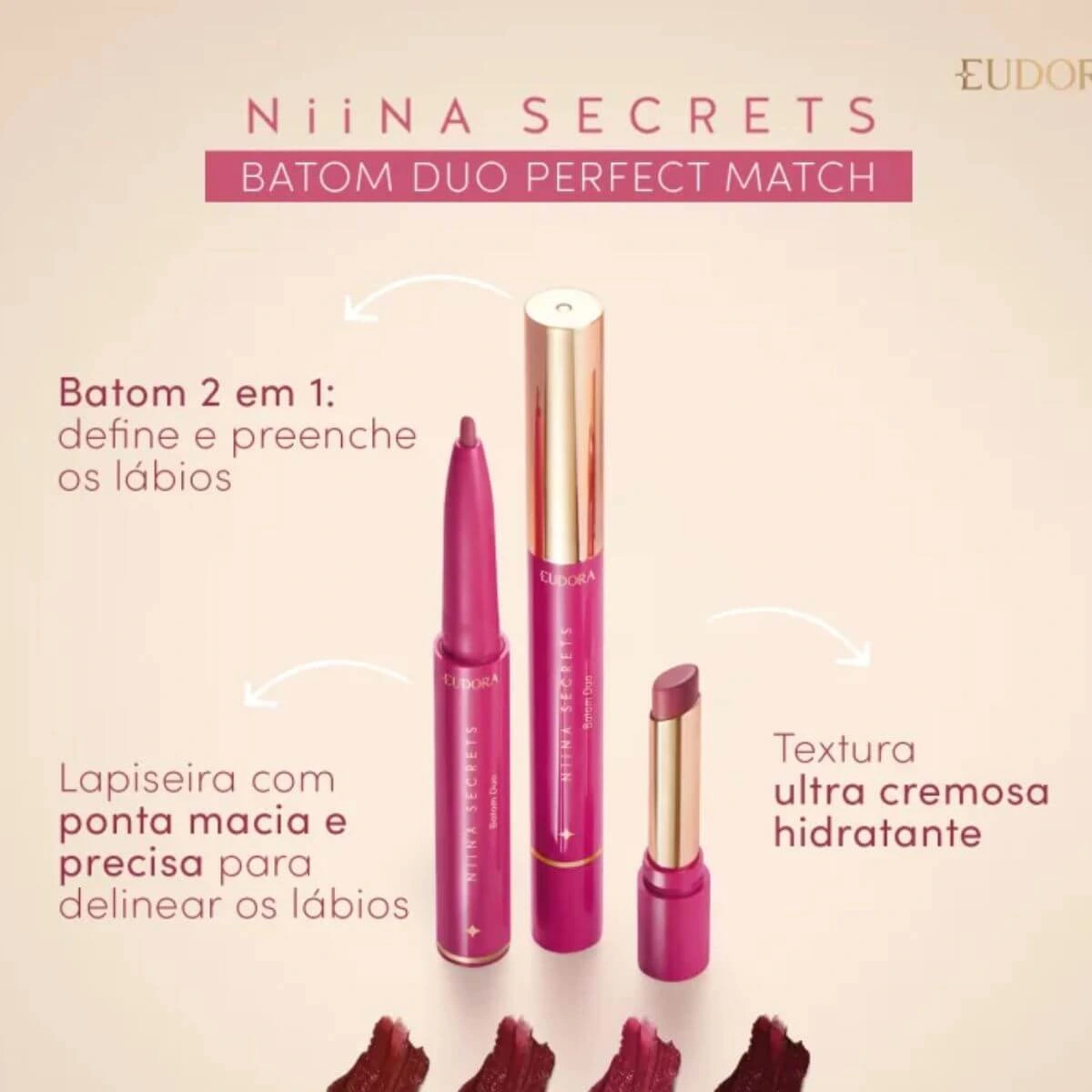 BATOM NIINA SECRETS DUO PERFECT MATCH COR ROSA — imagem 3 | Farmácia Resyla