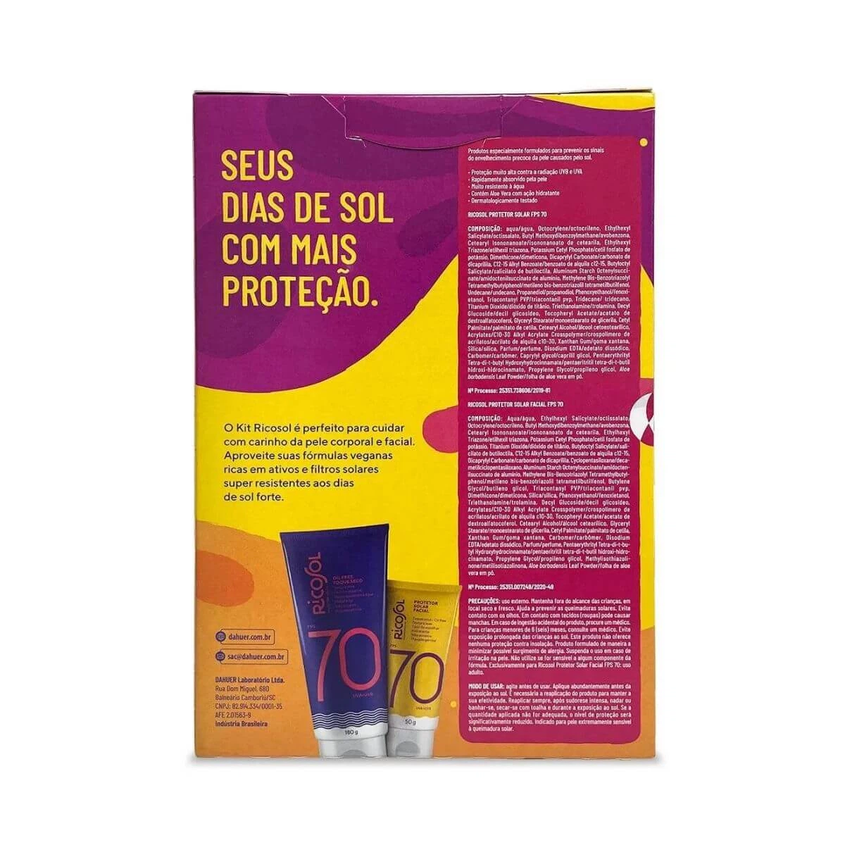 KIT PROTETOR SOLAR CORPORAL RICOSOL FPS70 180G + FACIAL FPS70 50G — imagem 3 | Farmácia Resyla