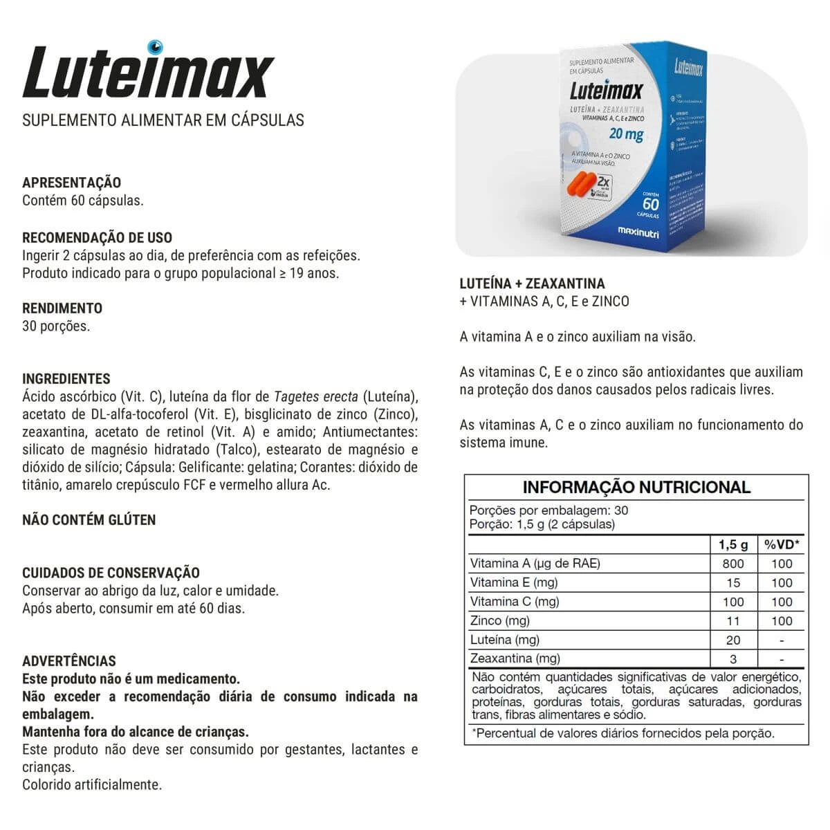 LUTEIMAX 20MG - MAXINUTRI — imagem 2 | Farmácia Resyla