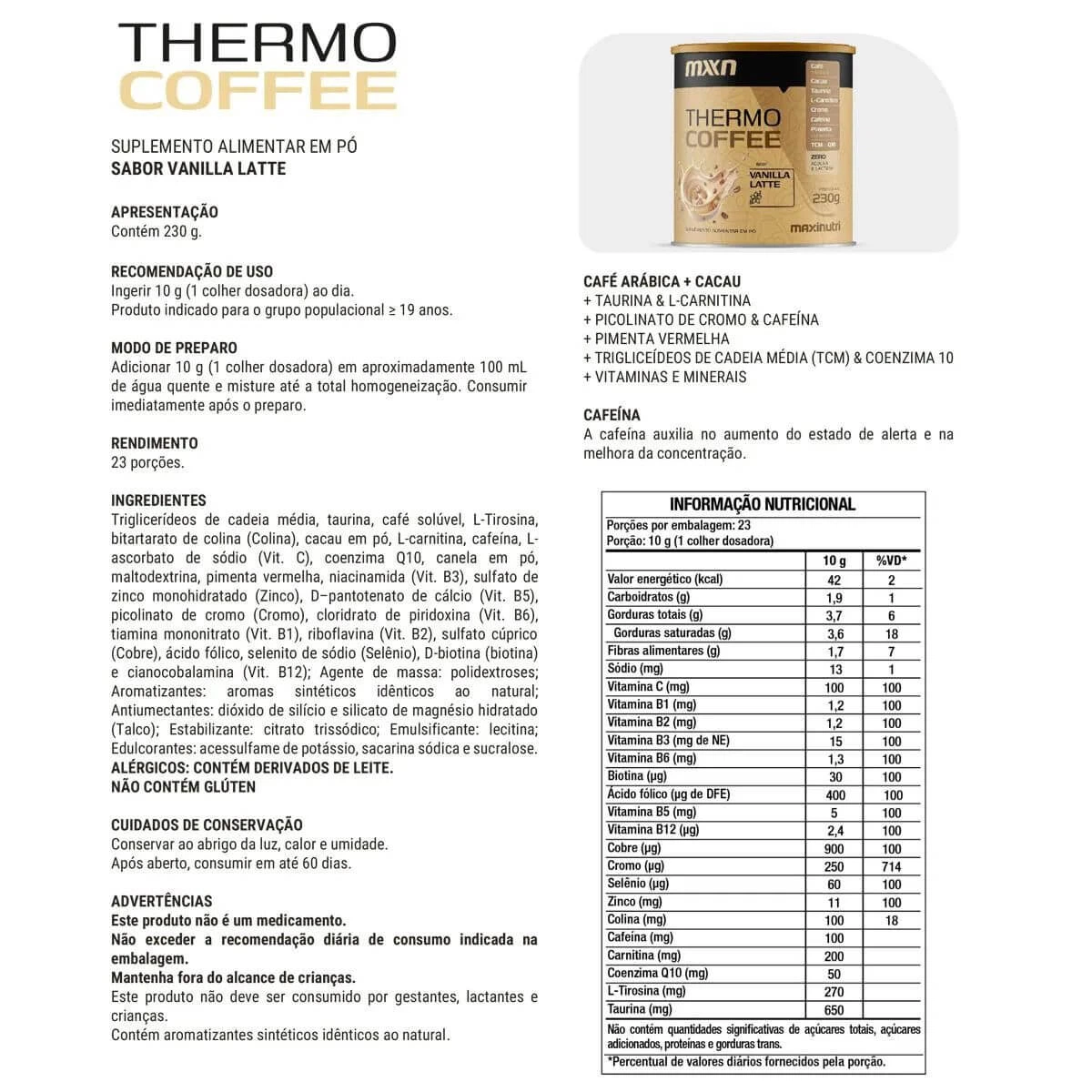 THERMO COFFEE SABOR LATTE VANILLA MAXINUTRI 230G — imagem 3 | Farmácia Resyla