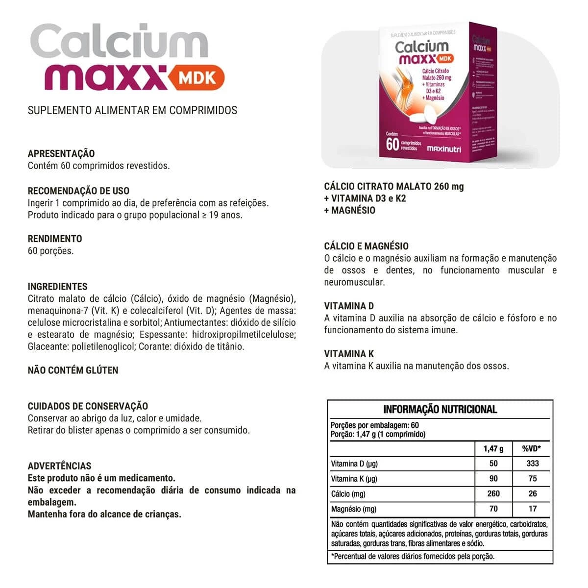 CALCIUM MAXX MDK 60CP - MAXINUTRI — imagem 2 | Farmácia Resyla