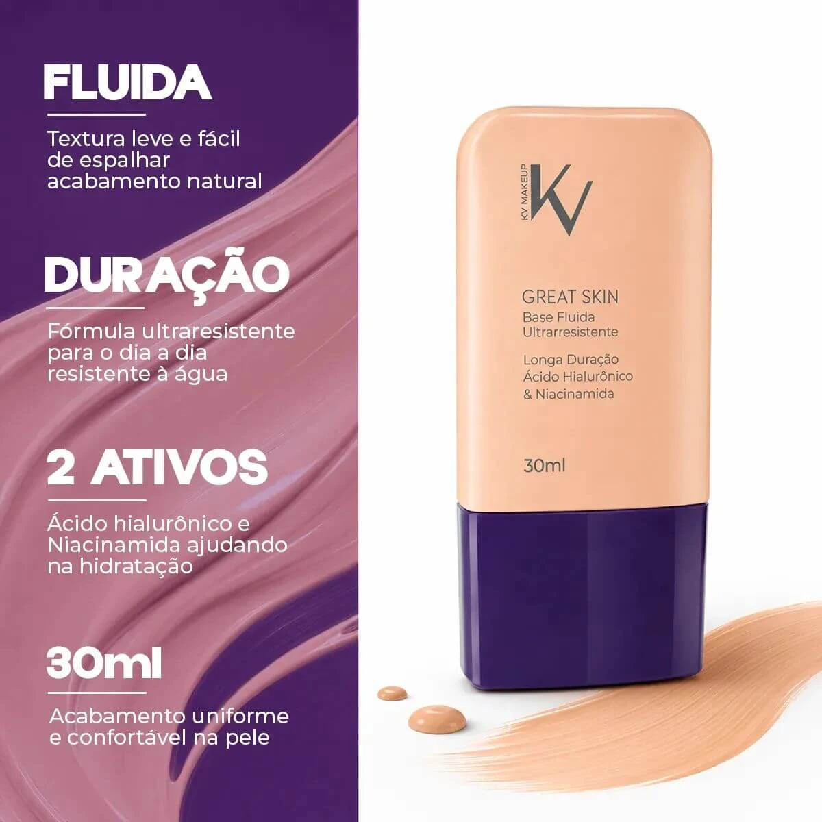 BASE FLUIDA KV MAKEUP GREAT SKIN COR 4.0 30ML — imagem 2 | Farmácia Resyla