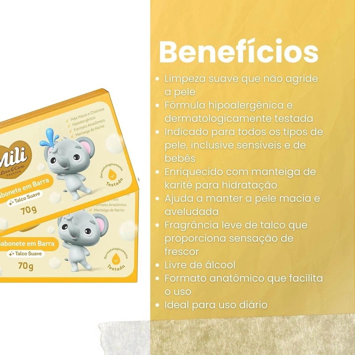 SABONETE BARRA MILI LOVECARE TALCO SUAVE 70G — imagem 2 | Farmácia Resyla
