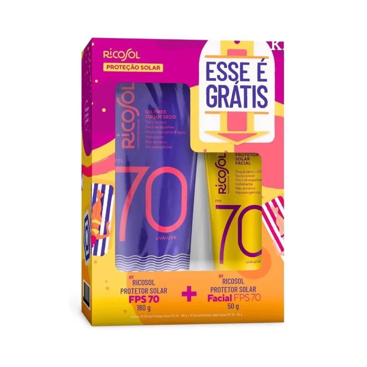 KIT PROTETOR SOLAR CORPORAL RICOSOL FPS70 180G + FACIAL FPS70 50G — imagem 2 | Farmácia Resyla