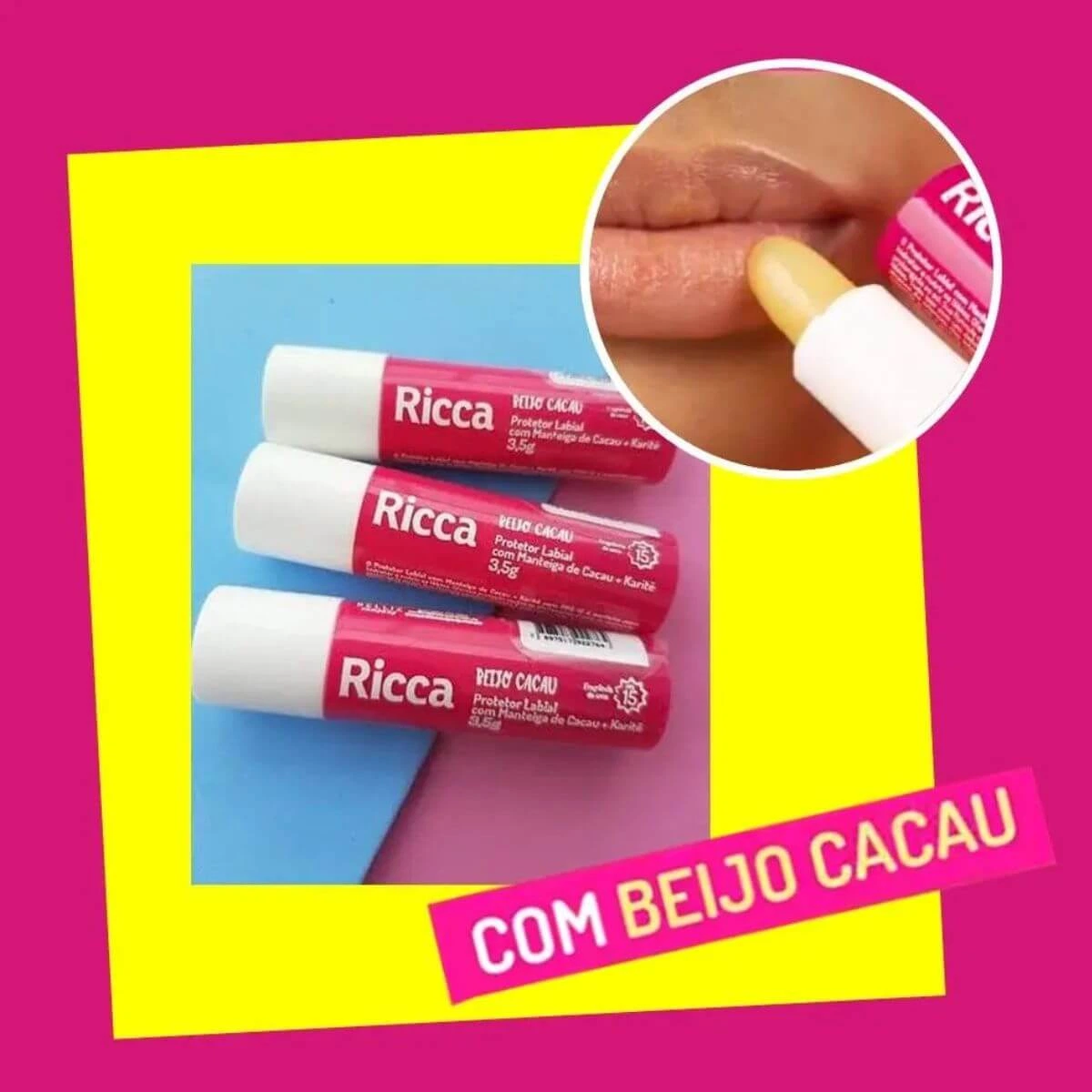 PROTETOR LABIAL RICCA BEIJO CACAU FPS15 MANTEIGA DE CACAU + KARITÉ 3,5G — imagem 2 | Farmácia Resyla