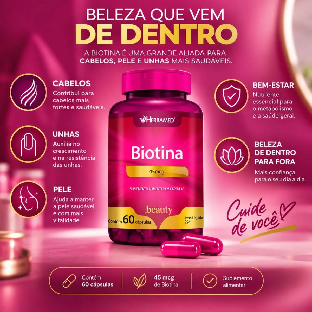 BIOTINA 45MCG 60CP - HERBAMED — imagem 2 | Farmácia Resyla