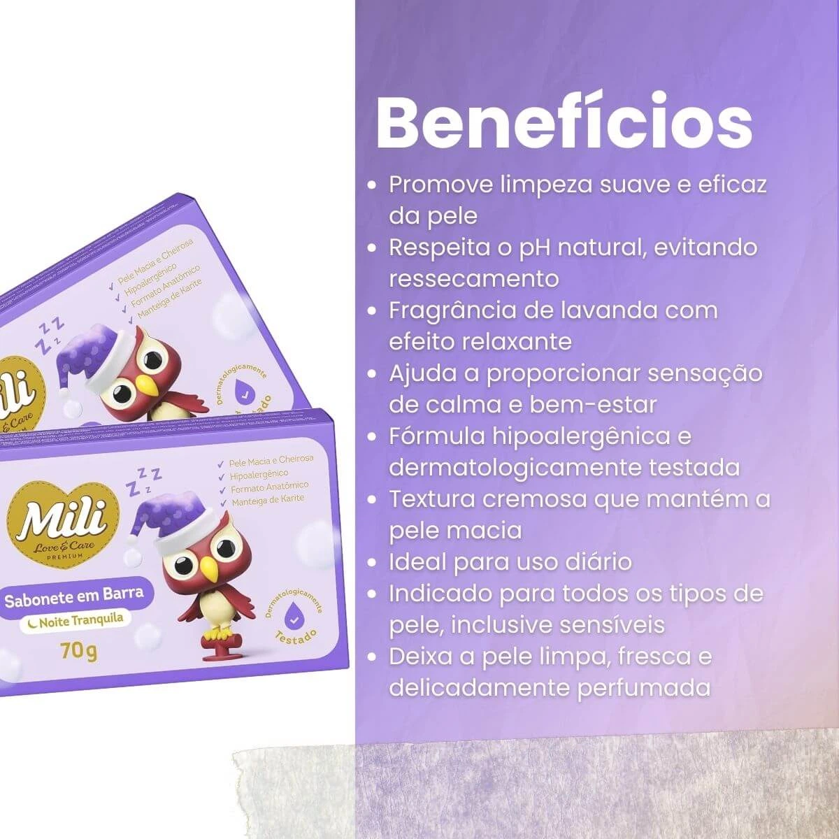 SABONETE BARRA MILI LOVECARE LAVANDA SUAVE 70G — imagem 2 | Farmácia Resyla