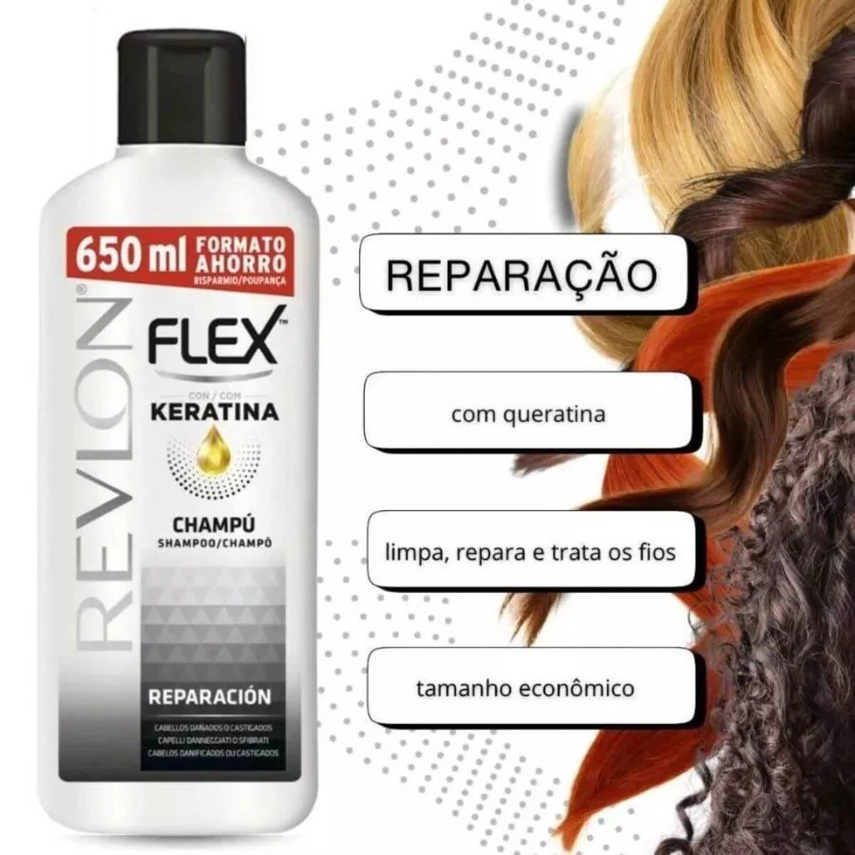 SHAMPOO REVLON FLEX REPARAÇÃO 650ML — imagem 2 | Farmácia Resyla