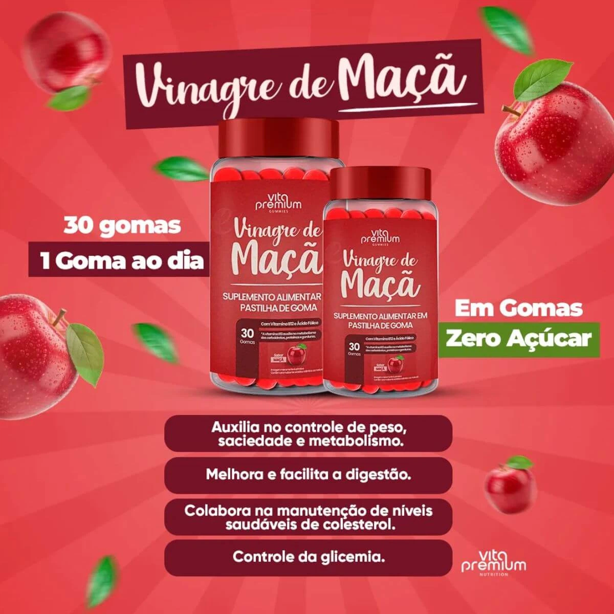 VINAGRE DE MAÇÃ 30GOMAS - VITA PREMIUM — imagem 4 | Farmácia Resyla
