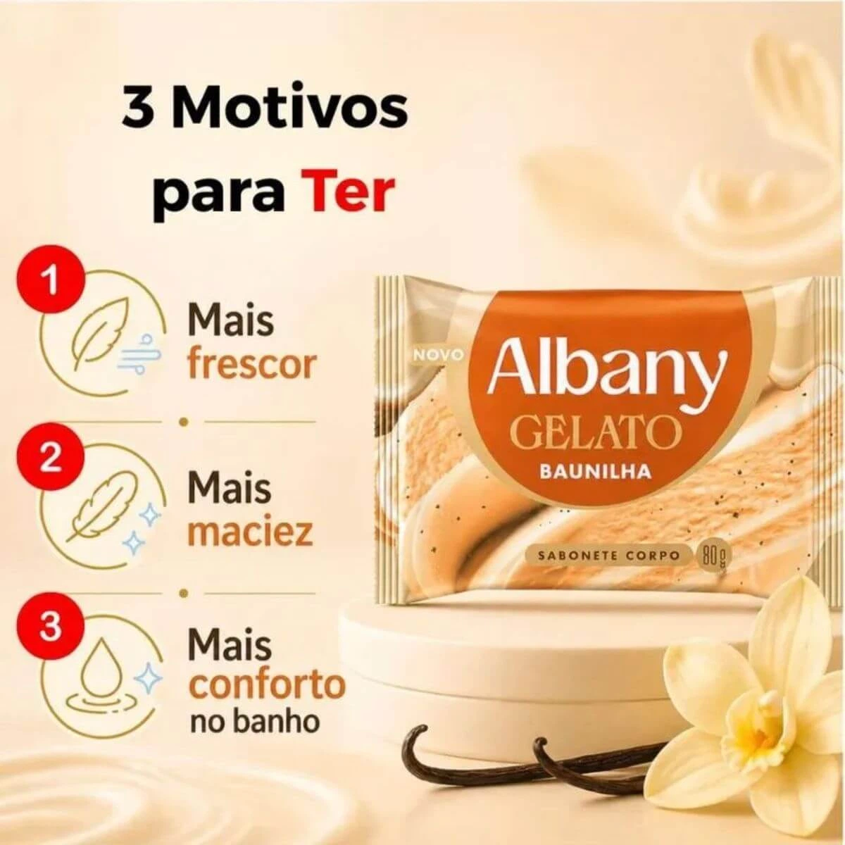 SABONETE BARRA ALBANY GELATO BAUNILHA 80G — imagem 2 | Farmácia Resyla