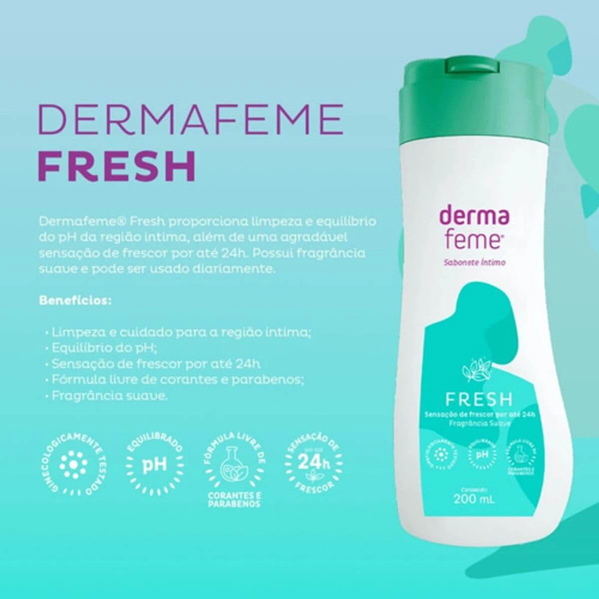 KIT SABONETE ÍNTIMO LÍQUIDO DERMAFEME FRESH 2UN 200ML — imagem 2 | Farmácia Resyla