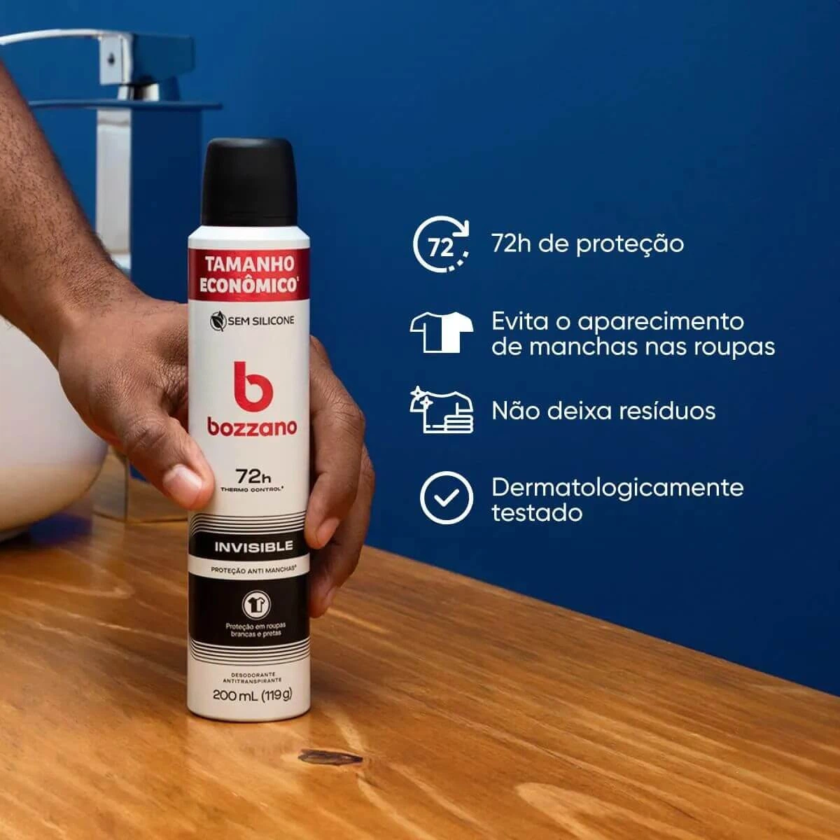 DESODORANTE ANTITRANSPIRANTE AEROSOL BOZZANO INVISIBLE MASCULINO 150ML — imagem 2 | Farmácia Resyla