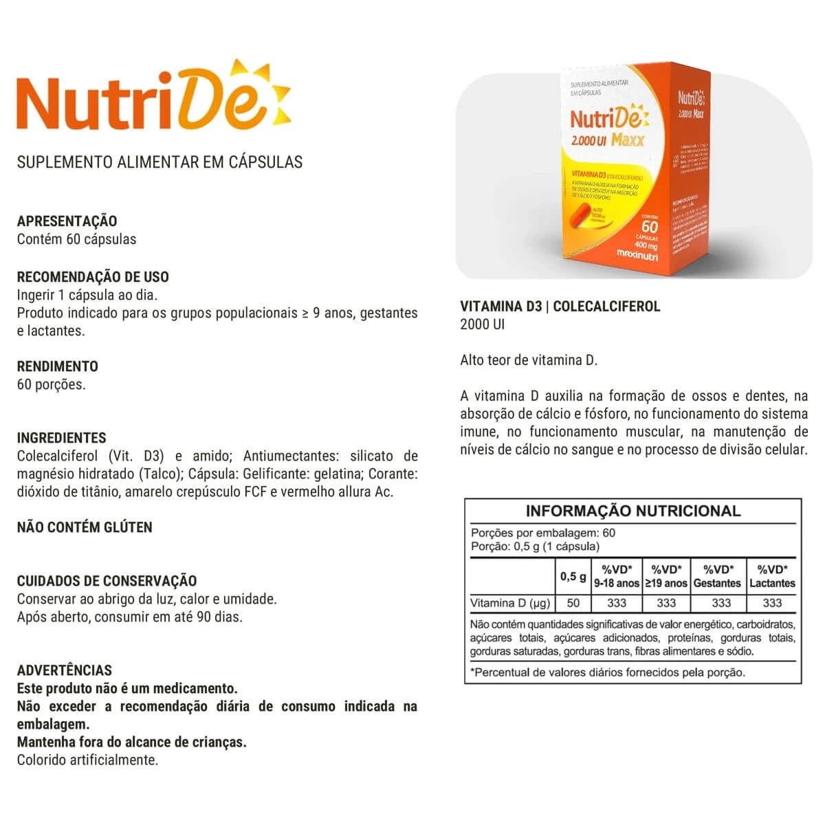 NUTRIDE VITAMINA D 2.000 UI 60CAPS - MAXINUTRI — imagem 2 | Farmácia Resyla