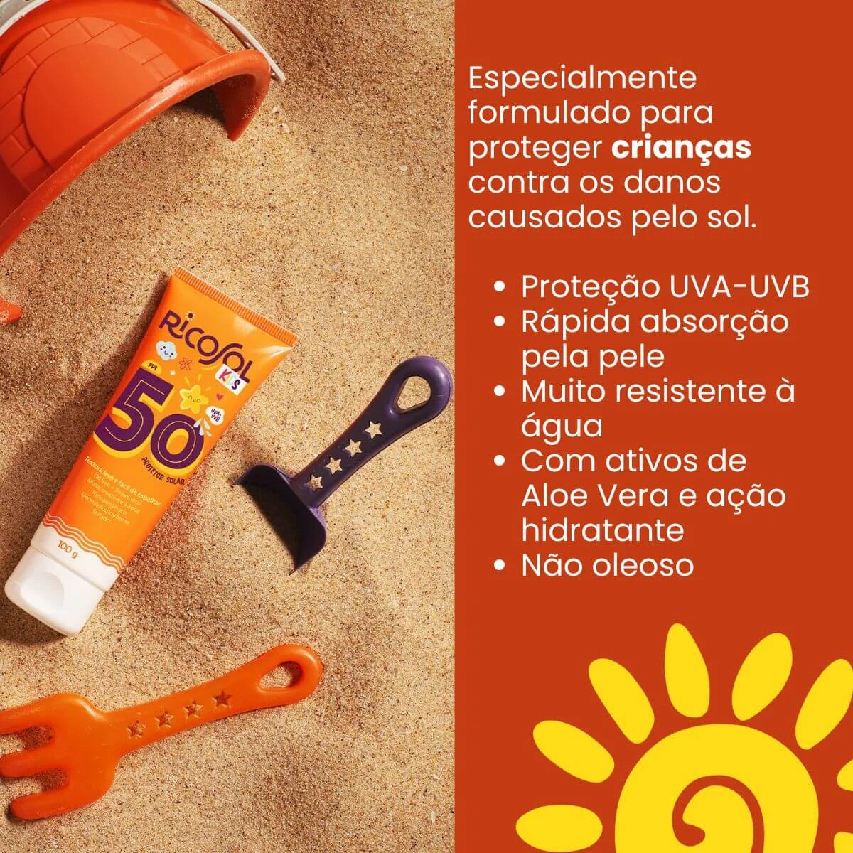 KIT 5% DE DESCONTO PROTETOR SOLAR RICOSOL KIDS FPS50 100G 2 UNIDADES — imagem 2 | Farmácia Resyla