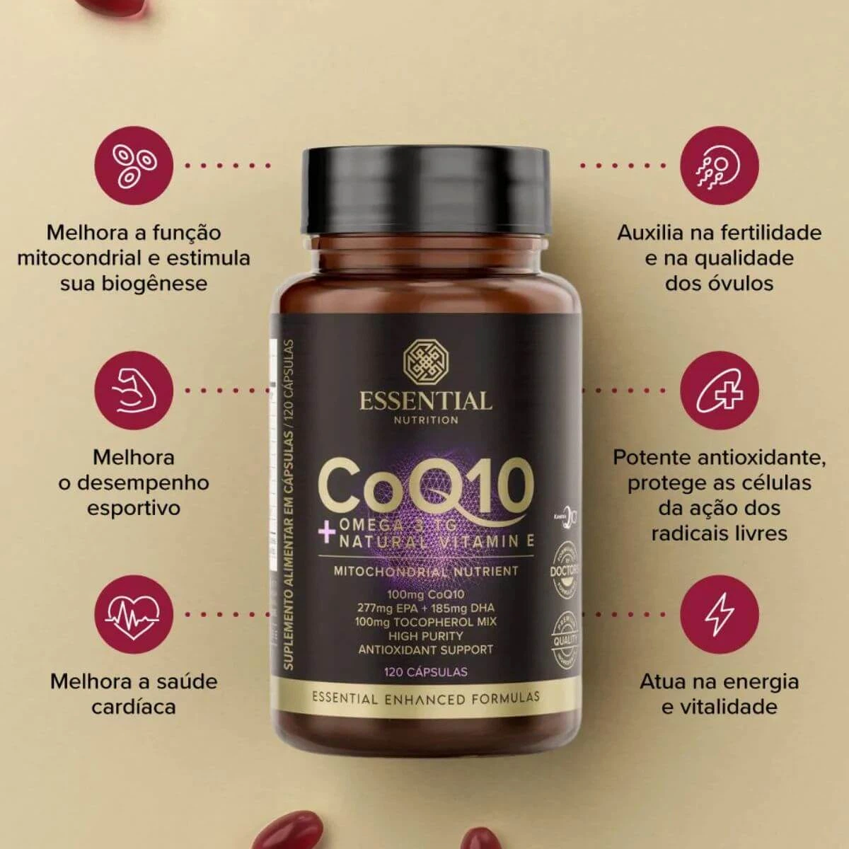 COEZIMA Q10 + ÔMEGA 3 TG + VITAMINA E 120CP ESSENTIAL — imagem 3 | Farmácia Resyla